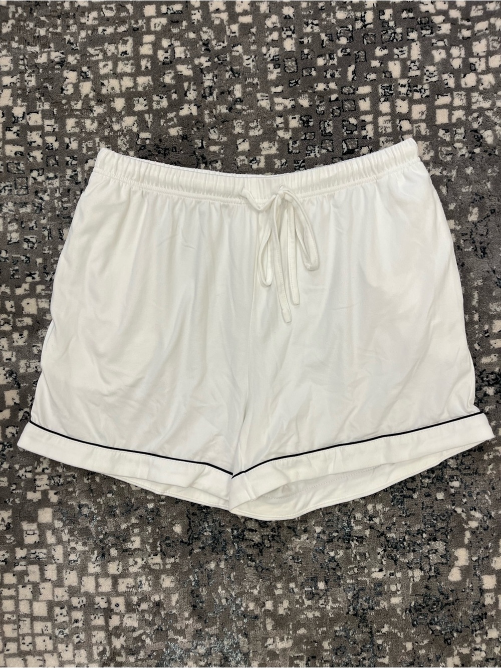 White Drawstring Sleep Shorts with Black Piping